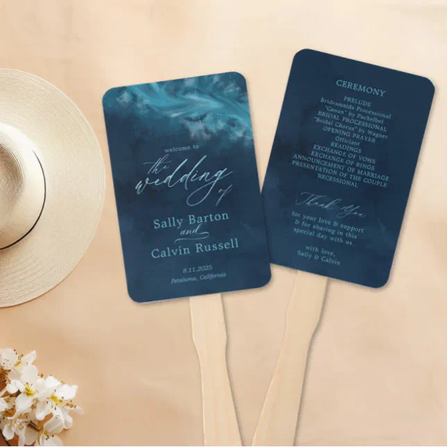 Ocean Wave Custom Wedding Hand Fan Program | Zazzle