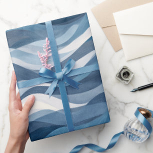 Ocean Wave Deep Blue Mist White Abstract Pattern Wrapping Paper