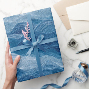 Ocean Wave Deep Blue Mist White Abstract Pattern Wrapping Paper