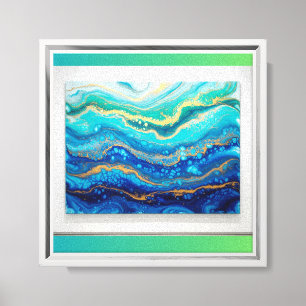 Ocean Wave Fluid Acrylic Pour Wall Art Turquoise