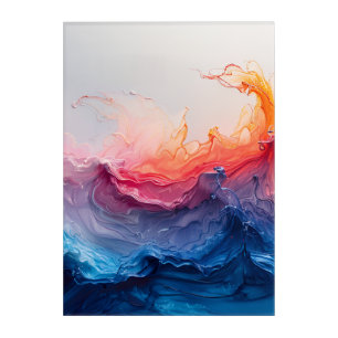 Ocean Wave Fluid Art Sunset Glow Abstract