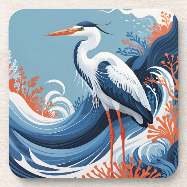ocean wave heron coaster (Front)