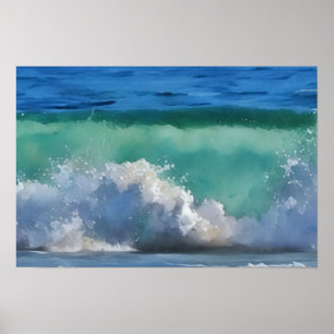 Ocean Wave Malibu Panorama Watercolor Art Poster