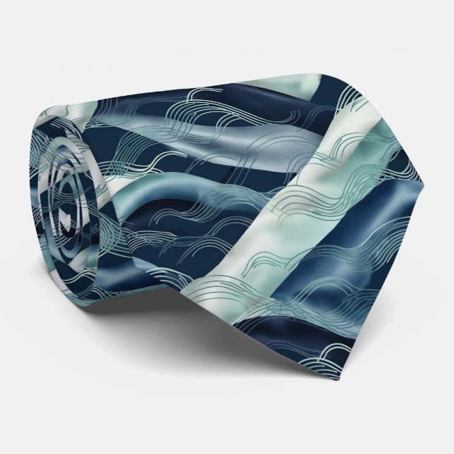 Ocean Wave Nature Pattern Neck Tie (Rolled)