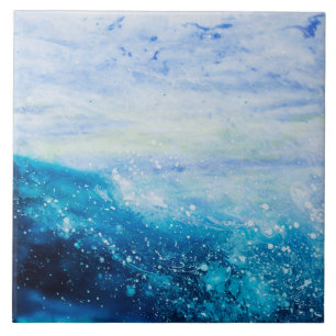 Ocean wave painting, sea foam ceramic tile