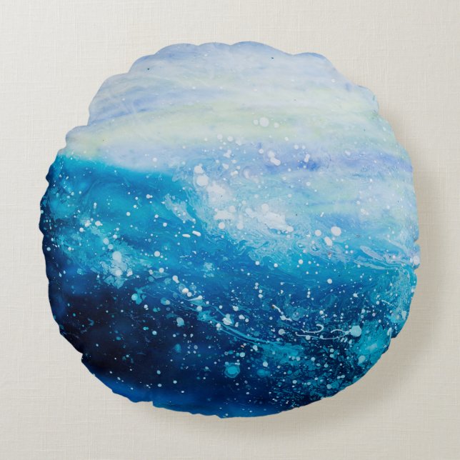 Ocean wave painting, sea foam round pillow (Front)
