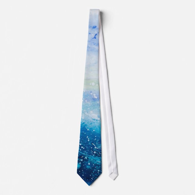Ocean wave painting, sea foam tie (Front)