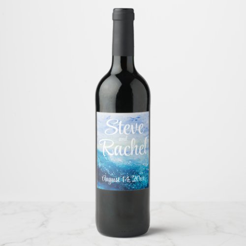 Ocean wave painting sea foam  wine label