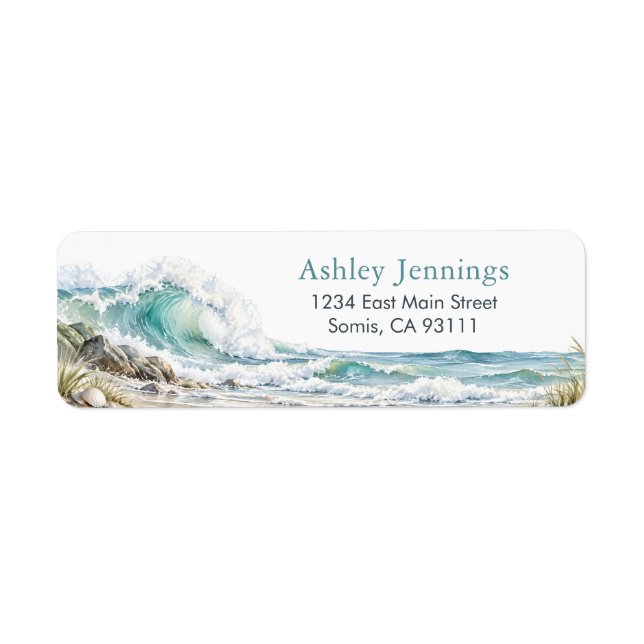 Ocean Wave Return Address Labels Coastal Custom (Front)