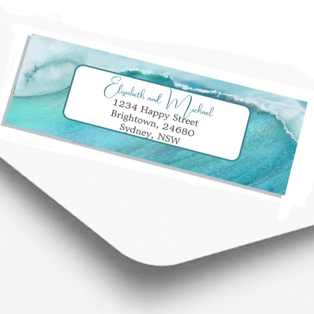 Ocean Wave Scene Blue Modern Chic  Label (Creator Uploaded)
