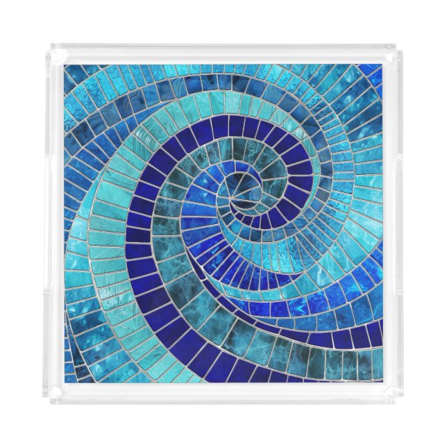Ocean Wave Spiral mosaic art Acrylic Tray (Front)