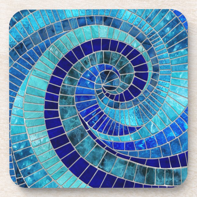 Ocean Wave Spiral mosaic art Beverage Coaster (Front)