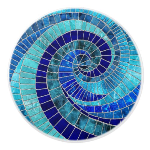 Ocean Wave Spiral mosaic art Ceramic Knob