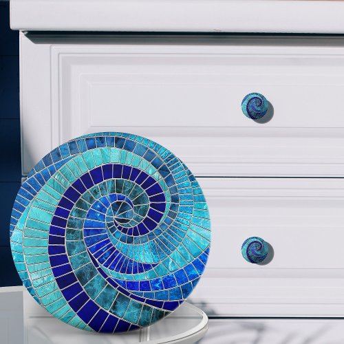 Ocean Wave Spiral mosaic art Ceramic Knob