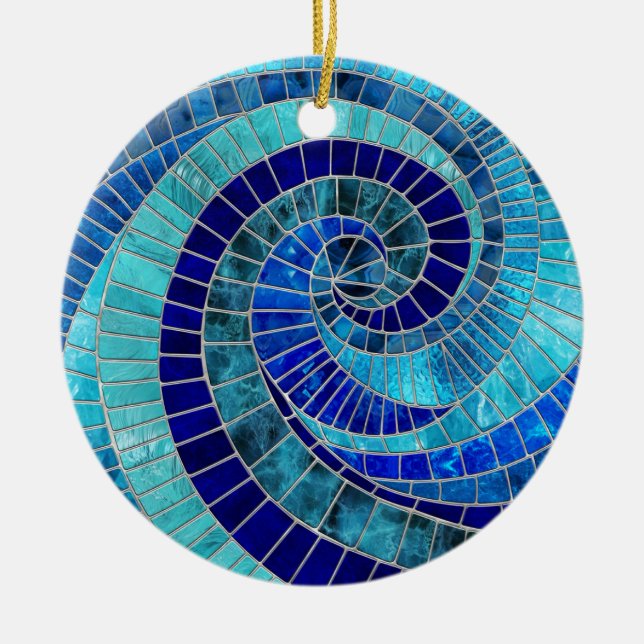 Ocean Wave Spiral mosaic art Ceramic Ornament (Front)
