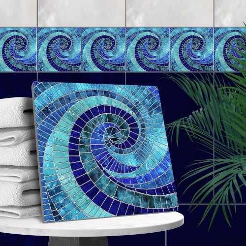 Ocean Wave Spiral mosaic art Ceramic Tile