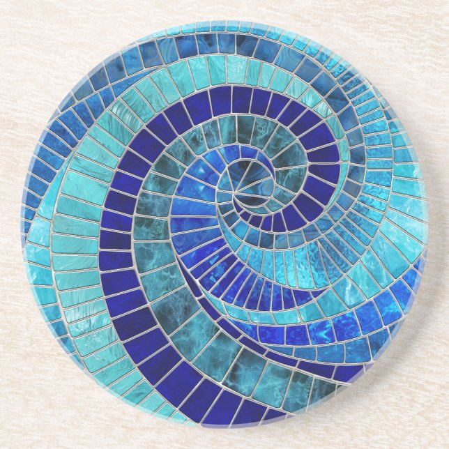 Ocean Wave Spiral mosaic art Coaster (Front)