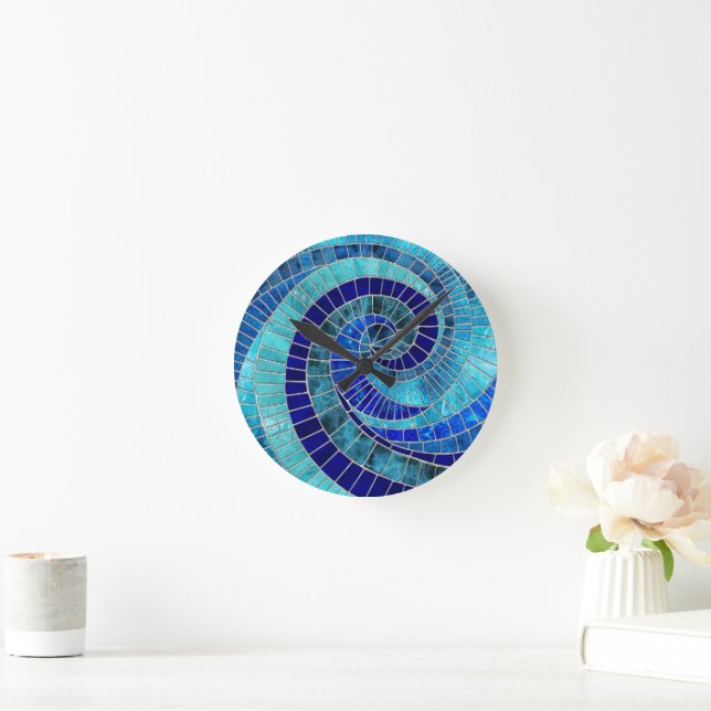 Ocean Wave Spiral mosaic art Round Clock (Home)