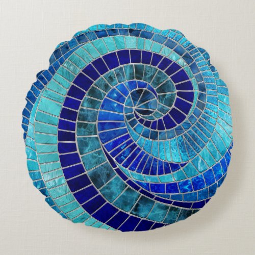 Ocean Wave Spiral mosaic art Round Pillow