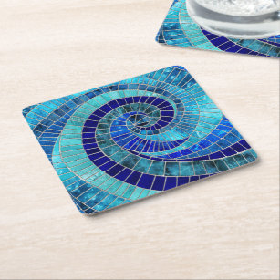 Ocean Wave Spiral mosaic art Square Paper Coaster
