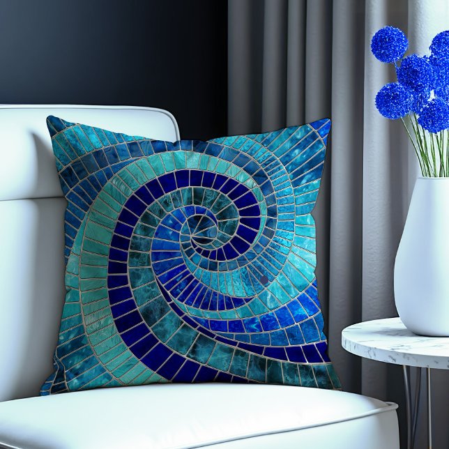 Ocean Wave Spiral mosaic art Throw Pillow (Creator Uploaded)