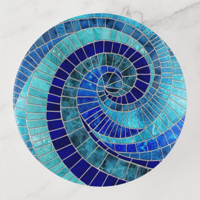 Ocean Wave Spiral mosaic art Trinket Tray (Front)