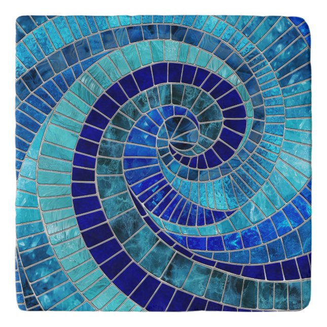 Ocean Wave Spiral mosaic art Trivet (Front)
