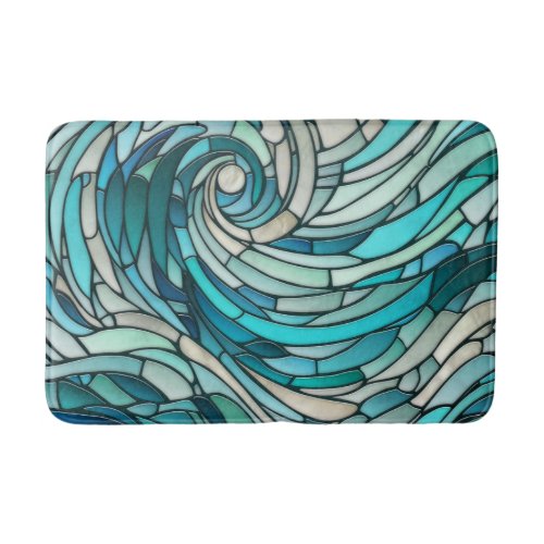 Ocean Wave Spiral Mosaic  Bath Mat