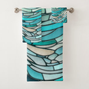 Ocean Wave Spiral Mosaic Bath Towel Set