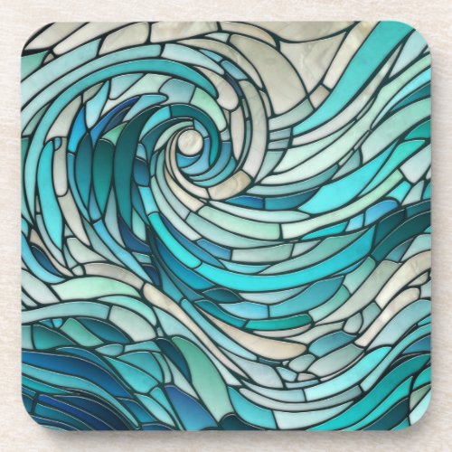 Ocean Wave Spiral Mosaic  Beverage Coaster