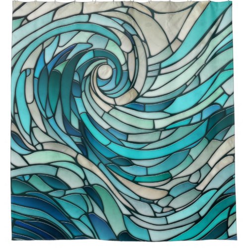 Ocean Wave Spiral Mosaic  Shower Curtain