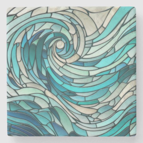 Ocean Wave Spiral Mosaic  Stone Coaster