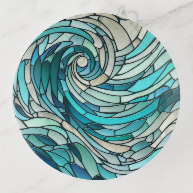 Ocean Wave Spiral Mosaic  Trinket Tray (Front)