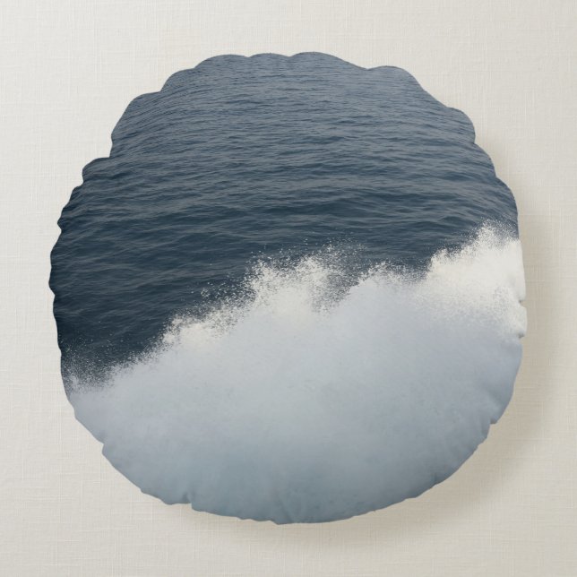 Ocean Wave Spray from Ferry to Capri 1 Round Pillow (Front)