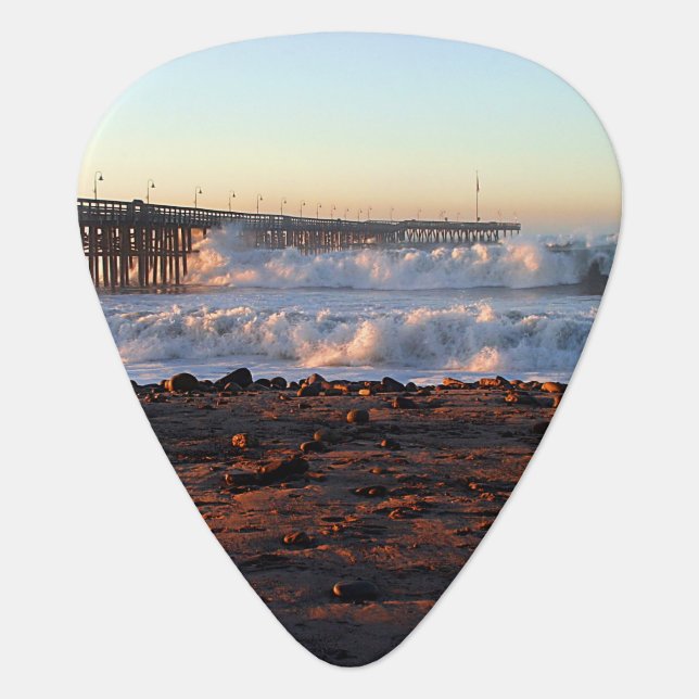 Ocean Wave Storm Pier Guitar Pick (Front)