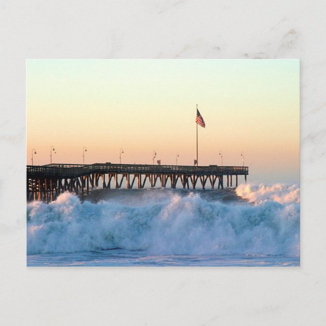 Ocean Wave Storm Pier Postcard (Front)