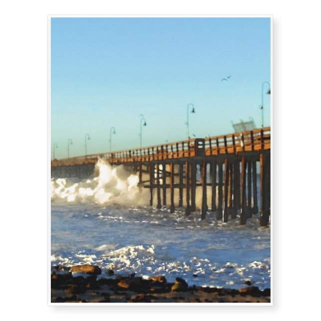 Ocean Wave Storm Pier Temporary Tattoos (Front)