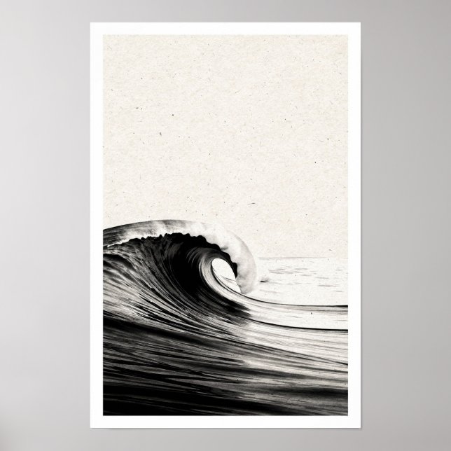 Ocean Wave Study Black and White Poster (Front)