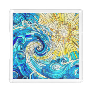 Ocean Wave Sun mosaic art Acrylic Tray