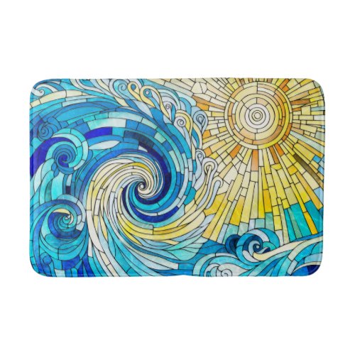 Ocean Wave Sun mosaic art Bath Mat