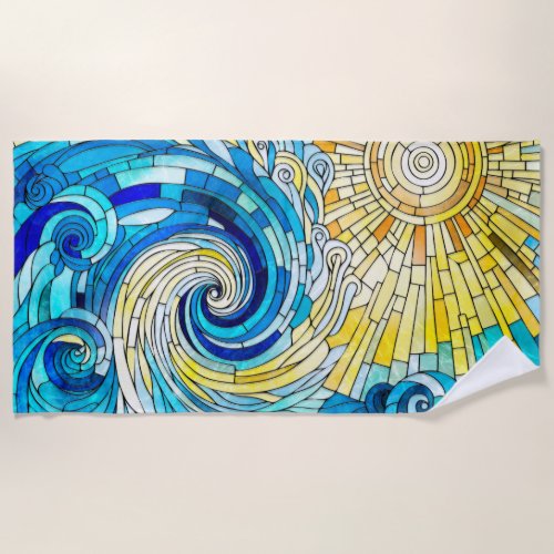 Ocean Wave Sun mosaic art Beach Towel