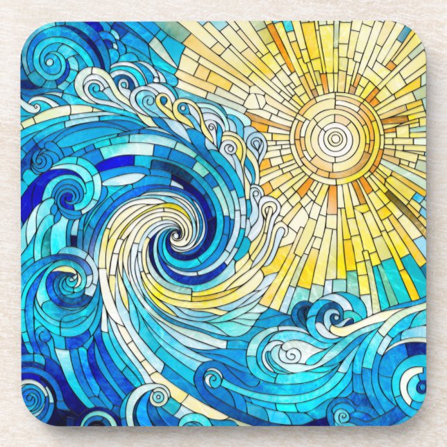 Ocean Wave Sun mosaic art Beverage Coaster (Front)