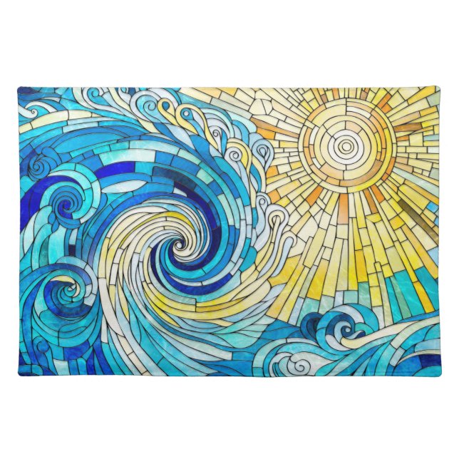 Ocean Wave Sun mosaic art Cloth Placemat (Front)