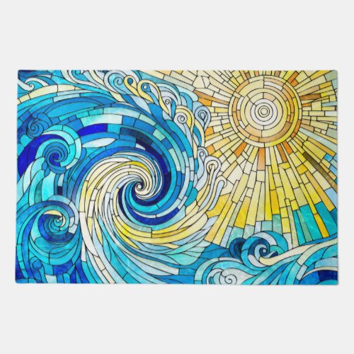 Ocean Wave Sun mosaic art Doormat