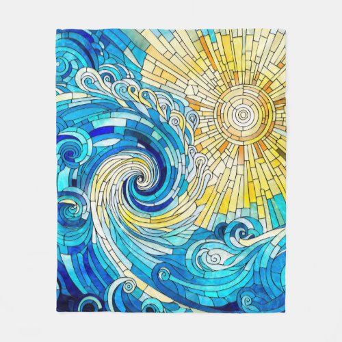 Ocean Wave Sun mosaic art Fleece Blanket