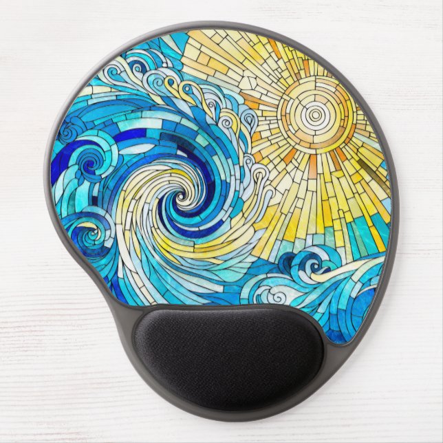 Ocean Wave Sun mosaic art Gel Mouse Pad (Front)