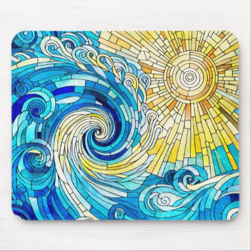 Ocean Wave Sun mosaic art Mouse Pad