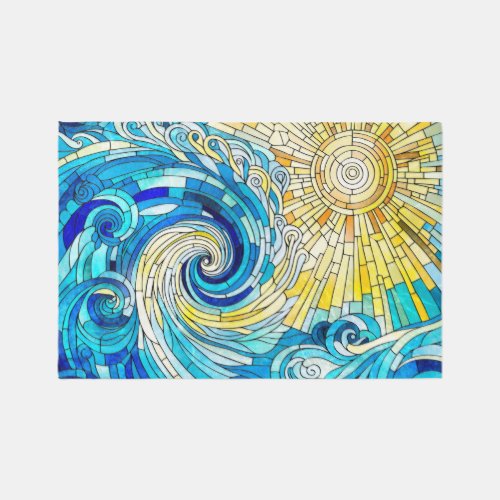 Ocean Wave Sun mosaic art Outdoor Rug