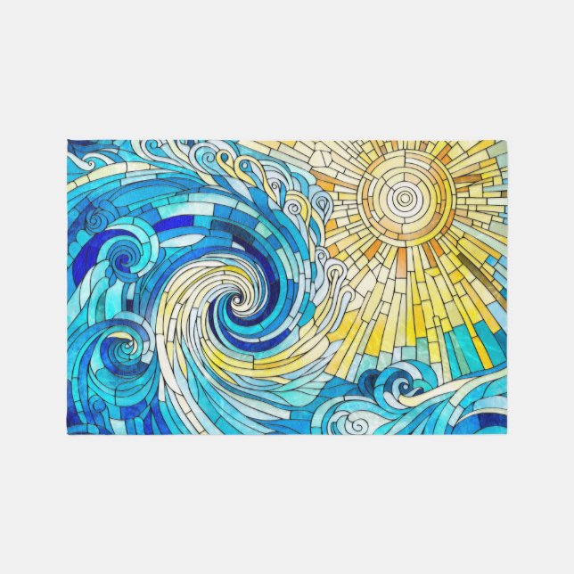 Ocean Wave Sun mosaic art Outdoor Rug (Front)
