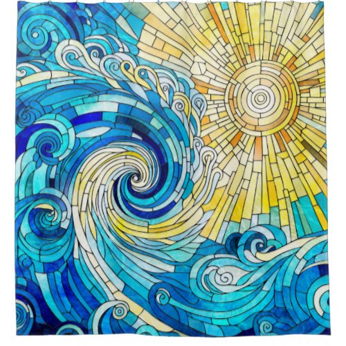 Ocean Wave Sun mosaic art Shower Curtain